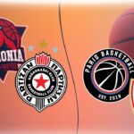 Promotivna grafika za utakmice Evrolige koja prikazuje Baskonia Vitoria-Gasteiz protiv Partizan Beograda i Paris Basketball protiv Crvene Zvezde Beograd, sa logotipima timova i košarkaškom loptom na narandžastoj pozadini.