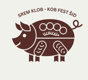 Logo festivala SREM KLOB-KOB FEST ล ID, stilizovana svinja sa elementima kobasica u dizajnu, sa nazivom festivala iznad.