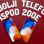 Dva mobilna telefona sa ekranima u živopisnim bojama ispod natpisa 'Najbolji telefoni ispod 200e' na crvenoj pozadini