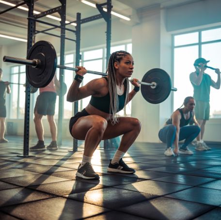 ลฝena izvodi ฤuฤanj sa ลกipkom u teretani, dok ostali veลพbaฤi treniraju u pozadini pod prirodnim svetlom.