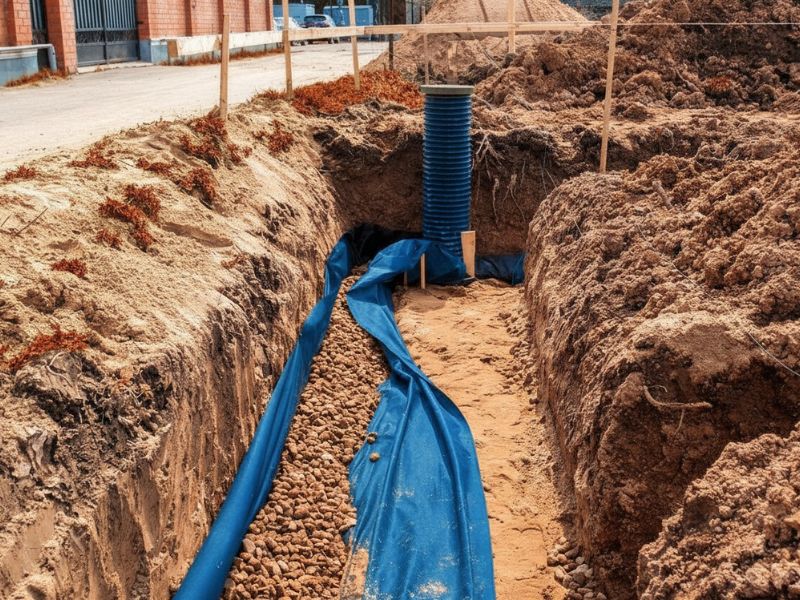 prikaz drenažnog sistema plave boje u temelju