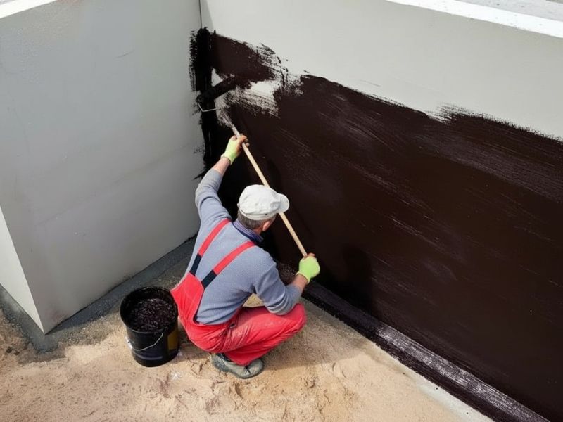 osoba nanosi masu za hidroizolaciju podruma