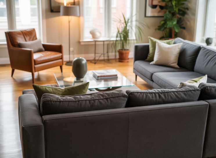 Dnevna soba sa ugaonom garniturom i foteljom